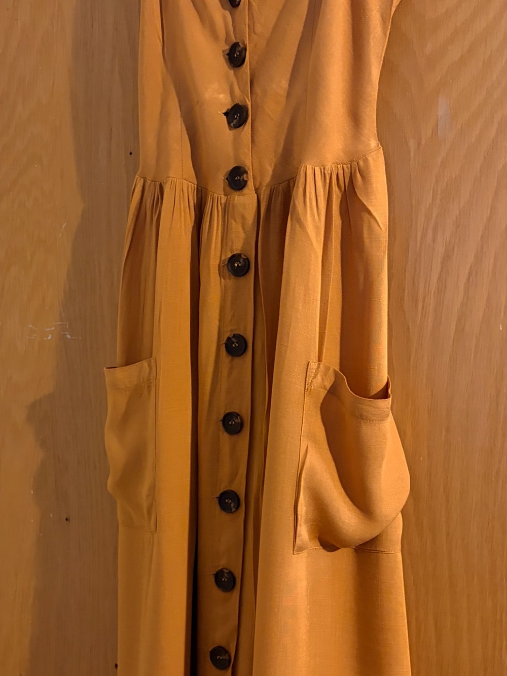 Women’s Mustard Button-Front Dress with Pockets
